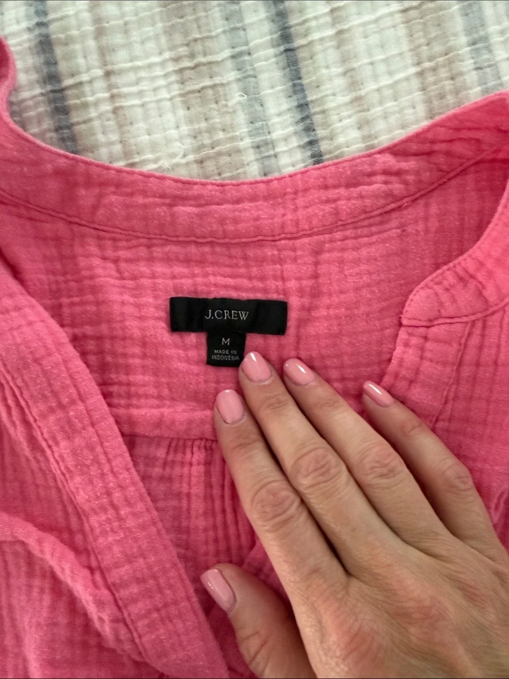 J. Crew Bright Pink Short-Sleeve Gauze V-Neck Tunic Top